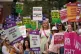 ABORTION RIGHTS: Women’s rights campaigners in Westminster, London, after taking part in a march from the Royal Courts of Justice calling for the full decriminalisation of abortion, June 17 2023