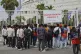 Fans gather outside Atal Bihari Vajpayee Ekana Cricket Stadium after organizers suspended the Indian Premier League for one week following the escalating military tensions with Pakistan, in Lucknow, India, Friday, May 9, 2025