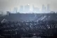 The Canary Wharf skyline viewed through the haze from Alexandra Palace, north London