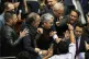 Colombian Interior Minister Armando Benedetti (second from left) argues with senators who voted against a labour reform referendum proposed by the government, in Bogota, Colombia, May 14, 2025