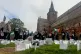 STEADFAST: Orkney Friends of Palestine congragate in front of St Magnis Cathedral, Kirkwall [Pic: Angus Reid]