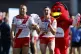 Hull KR's Mikey Lewis (left) and Jack Broadbent celebrate after the Challenge Cup semi final match at the Community Stadium, York, May 10, 2025
