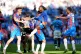 Crystal Palace's Maxence Lacroix (centre left) and Eberechi Eze (centre right) celebrate after the Emirates FA Cup final at Wembley Stadium, London. Picture date: Saturday May 17, 2025