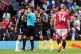 Aston Villa's Morgan Rogers (centre right) and team-mates react after referee Thomas Bramall disallows his goal during the Premier League match at Old Trafford, Manchester, May 25, 2025