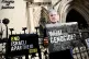 A demonstrator outside the Royal Courts of Justice, May 13, 2025