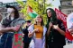 Greta Thunberg stands, during a demonstration for the people in Gaza organized by the Palestinian Working Group, in Stockholm, Saturday, June 14, 2025.