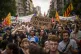  Demonstrators march shouting slogans against the Formula 1 Barcelona Fan Festival in downtown Barcelona, Spain, June 19, 2024, during residents protest against mass tourism. 