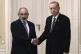 Turkey's President Recep Tayyip Erdogan, right, and Armenia's Prime Minister Nikol Pashinyan shake hands before a meeting at Prague Castle in Prague, Czech Republic, Thursday, Oct. 6, 2022. 