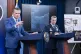 Defense Secretary Pete Hegseth (left) speaks at a news conference with Joint Chiefs Chairman Gen. Dan Caine at the Pentagon, June 26, 2025 in Washington