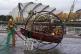 Activists from Ocean Rebellion with a large sculptural bottom trawling fishing boat on the banks of the river Clyde, as Glasgow prepared for the Cop26 summit, October 30, 2021