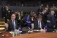 NATO Secretary General Mark Rutte (left) bangs a gavel to signify the start of a meeting of NATO defense ministers at NATO headquarters in Brussels, June 5, 2025