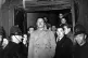 Sir Oswald Mosley, ex leader of the British Union of Fascists, surrounded by police after speaking in public for the first time since the war at the Memorial Hall in Farringdon, November 1947
