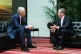 Former Prime Minister Tony Blair (left) and Labour leader Sir Keir Starmer discuss politics during the Tony Blair Institute for Global Change's Future of Britain Conference in central London, July 18, 2023