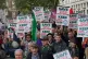 People take part in a protest organised by the Rail, Maritime and Transport union (RMT) opposite Downing Street, London, over the proposed closure of railway station ticket offices, August 31, 2023.