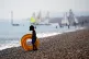 A young person enjoys the hot weather on Deal beach in Kent, September 10, 2023