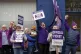 Striking school support workers take part in a demonstration outside First Minister John Swinney's constituency office in Blairgowrie, as Unison holds a two-week strike targeting the region he represents, which has closed many schools, October 24, 2024