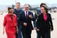 Prime Minister Keir Starmer arrives with Wales' First Minister Eluned Morgan (left) and Welsh Secretary Jo Stevens (right) for a visit to RAF Valley in Anglesey, Wales, June 27, 2025