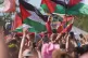 Kneecap performing on the West Holts Stage during the Glastonbury Festival at Worthy Farm in Somerset, June 28, 2025