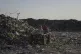 A Palestinian girl searches through a landfill for firewood, plastic, and canned goods in Al-Zawaideh, central Gaza Strip, July 17, 2025