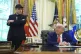 President Donald Trump (right) speaks during a news conference with Elon Musk in the Oval Office of the White House, May 30, 2025, in Washington
