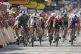 Stage winner Belgium's Tim Merlier crosses the finish line during the ninth stage of the Tour de France cycling race over 108 miles with start in Chinon and finish in Chateauroux, France, July 13, 2025