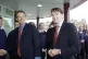 Prime Minister Tony Blair (L) with Hartlepool MP and former Northern Ireland Secretary Peter Mandelson meeting pupils at the City Learning at Dyke House School in Hartlepool, September 7, 2001