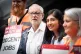 Jeremy Corbyn (second left) and Zarah Sultana, MP for Coventry South (second right) on the picket line outside London Euston train station, August 18, 2022