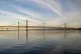 A view from South Queensferry, near Edinburgh, of the Forth Road Bridge and the Queensferry Crossing at sunset