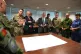 Prime Minister Keir Starmer (center) and Defence Secretary John Healey(centre left) during a visit to a military base in south east England to meet with military planners mapping out next steps in the Coalition of the Willing, March 20, 2025