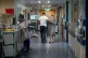 A general view of staff on a NHS hospital ward at Ealing Hospital in London
