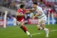 Wales' Louis Rees-Zammit pushes away Argentina's Guido Petti Pagadizabal, right, during the Rugby World Cup quarterfinal match between Wales and Argentina at the Stade de Marseille in Marseille, October 14, 2023