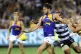 Mitch Brown of the West Coast gets a kick out during the AFL match between the Geelong Cats and the West Coast Eagles at Simonds Stadium, Geelong, April 12, 2014