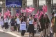 Air Canada flight attendants picket at Pearson International Airport in Toronto on August 16, 2025