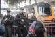 Armed British Transport Police officers on patrol in Manchester Piccadilly
