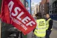 Members of the Aslef union on a picket line near to Leeds train station, as Aslef union members walk out in the long-running dispute over pay and conditions, June 3, 2023