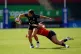England's Helena Rowland is tackled by Spain's Zahia Perez during the Women's Rugby World Cup warm up match at Mattioli Woods Welford Road, Leicester, August 2, 2025