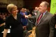 Scottish First Minister Alex Salmond is congratulated by new SNP leader Nicola Sturgeon following his speech at the annual party conference at Perth Concert Hall, Scotland, November 2014