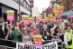 Protesters with Stand Up To Racism gather outside the Thistle City Barbican Hotel in central London, which houses asylum seekers, August 2, 2025