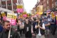 Protesters with Stand Up To Racism gather outside the Thistle City Barbican Hotel in central London, which houses asylum seekers, August 2, 2025