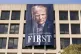 A portrait of President Donald Trump hangs on the Labor Department headquarters near the Capitol in Washington, August 29, 2025