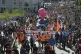 Demonstrators march during a protest called by major trade unions to oppose budget cuts, in Nantes, western France, September 18, 2025