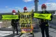 Greenpeace climbers scale two 75m-high chimney stacks at the UK’s second largest gas-fired power station, Staythorpe Power Station. Photo: Greenpeace