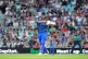 London Spirit's Jamie Overton hits for six during The Hundred Men's match at the Kia Oval, London, August 25, 2025