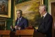 Northern Ireland Secretary Hilary Benn (right) and Tanaiste Simon Harris (left) speak to the media in the Throne Room at Hillsborough Castle, Belfast, following the publication of a framework to deal with the legacy of the NI Troubles, September 19, 2025