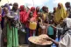 Newly arrived Somalis, displaced by a drought, receive food distributions at makeshift camps in the Tabelaha area on the outskirts of Mogadishu, Somalia on March 30, 2017