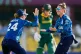 England's Linsey Smith (right) celebrates the dismissal of South Africa's Marizanne Kapp during the ICC Women's Cricket World Cup match between England and South Africa at Barsapara Cricket Stadium in Guwahati, India, October 3, 2025