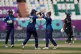 England's Linsey Smith celebrates with teammates the wicket of New Zealand's Isabella Gaze during the ICC Women's Cricket World Cup match between England and New Zealand at ACA–VDCA Cricket Stadium in Visakhapatnam, India, Sunday, Oct. 26, 2025.
