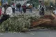 People traverse roadblocks placed by demonstrators protesting the elimination of the diesel subsidy by President Daniel Noboa's, government in Cayambe, Ecuador, October 5, 2025