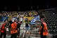 Maccabi Tel Aviv's fans chant slogans at the end of the Europa League soccer match between PAOK and Maccabi Tel Aviv at Toumpa stadium, in Thessaloniki, Greece, September 24, 2025