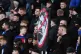 Rangers fans with a banner featuring manager Russell Martin during the William Hill Premiership match at Falkirk Stadium, Falkirk, October 5, 2025